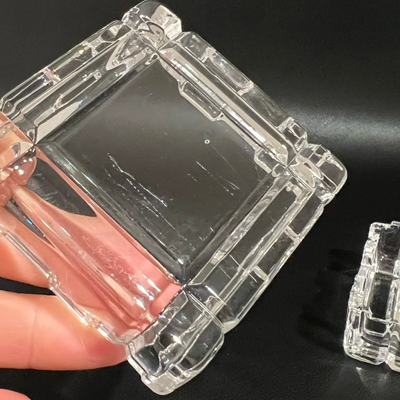 Square Clear Crystal Jewelry Trinket Box w/Lid Etched Swan Italy - Picture 9 of 9